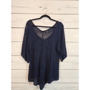 New Directions Women's Blue Netted‎ V-neck Pullover Sweater Size L